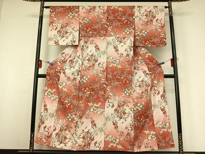 平和屋着物▽上質な小紋 単衣 草花文 暈し染め 金彩 正絹 逸品 AABG3741jh