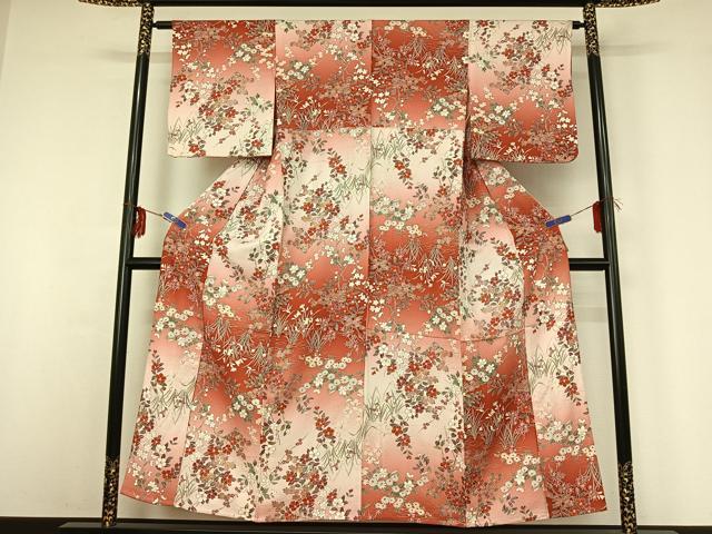 平和屋着物▽上質な小紋 単衣 草花文 暈し染め 金彩 正絹 逸品 AABG3741jh