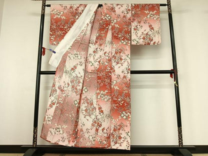平和屋着物▽上質な小紋 単衣 草花文 暈し染め 金彩 正絹 逸品 AABG3741jh
