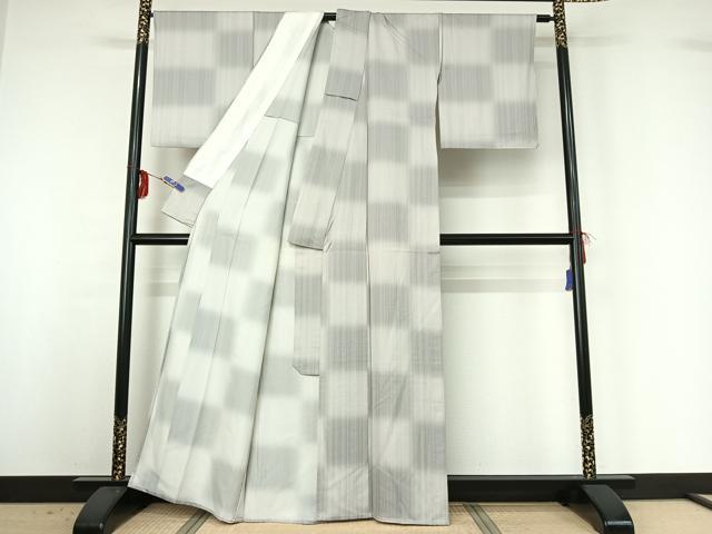 平和屋着物▽上質な小紋 単衣 縞 暈し染め 正絹 逸品 AABG3744jh