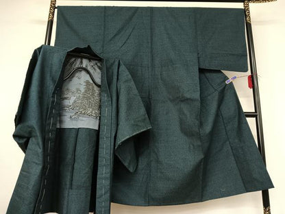 平和屋着物▽男性 紬 単衣 アンサンブル 霞文 ウール AABG3746jh