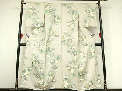 平和屋着物▽上質な小紋 単衣 手描き 草花文 暈し染め 金彩 正絹 逸品 AABG3749jh