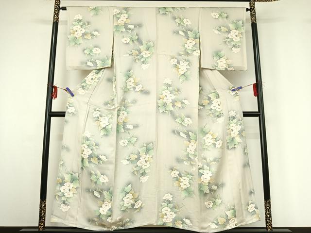 平和屋着物▽上質な小紋 単衣 手描き 草花文 暈し染め 金彩 正絹 逸品 AABG3749jh