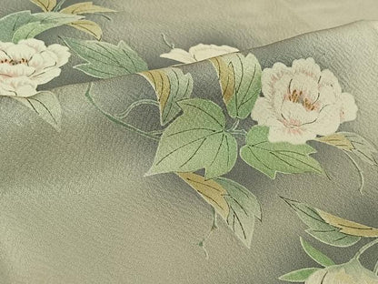 平和屋着物▽上質な小紋 単衣 手描き 草花文 暈し染め 金彩 正絹 逸品 AABG3749jh