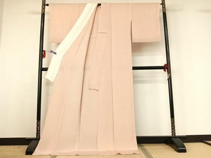平和屋着物▽上質な色無地　単衣　肌色　鬼しぼ縮緬　高島屋扱い　正絹　逸品　AABG3750jh