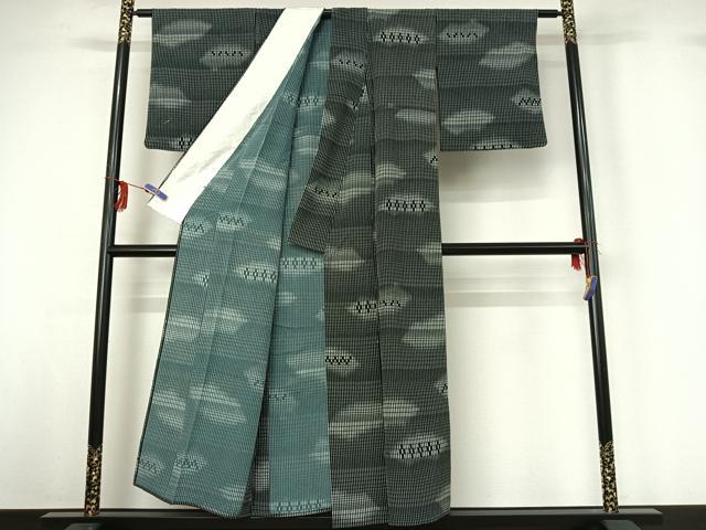 平和屋着物▽上質な小紋 単衣 幾何学文様 黒地 正絹 逸品 AABG3752jh