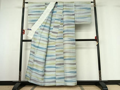 平和屋着物▽上質な紬 単衣 霞文 暈し染め 正絹 逸品 AABG3753jh
