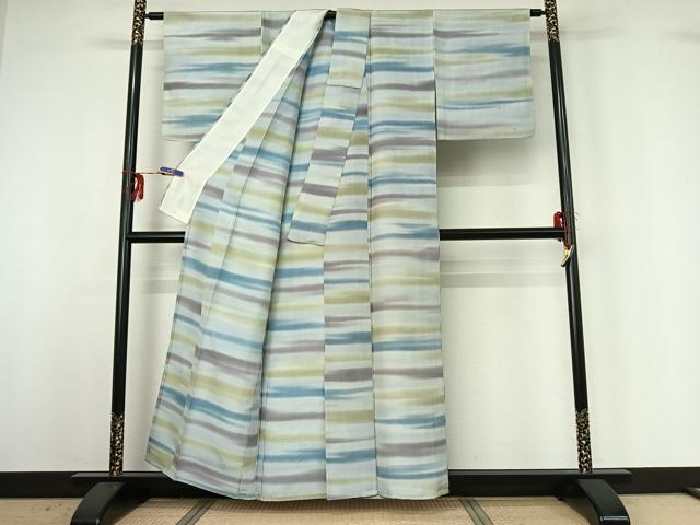 平和屋着物▽上質な紬 単衣 霞文 暈し染め 正絹 逸品 AABG3753jh