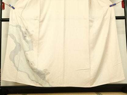 平和屋着物▽訪問着 単衣 絞り 刺繍 草花文 正絹 逸品 AABG3757jh