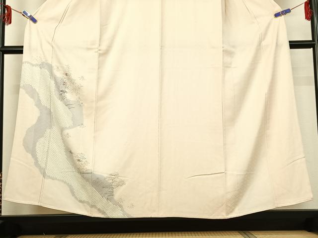 平和屋着物▽訪問着 単衣 絞り 刺繍 草花文 正絹 逸品 AABG3757jh