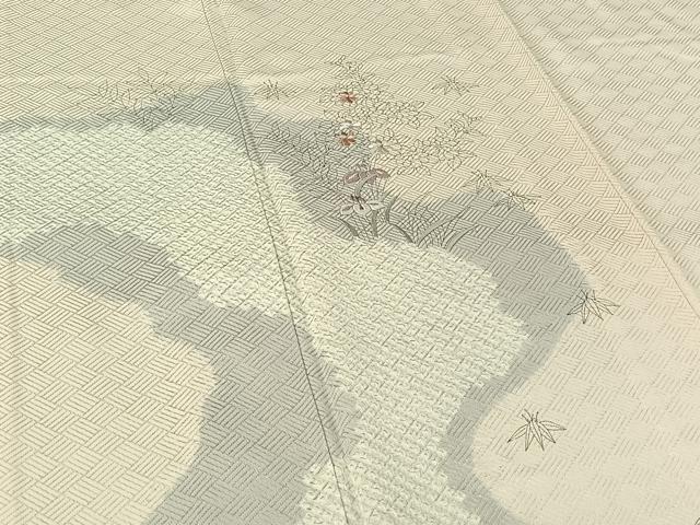 平和屋着物▽訪問着 単衣 絞り 刺繍 草花文 正絹 逸品 AABG3757jh