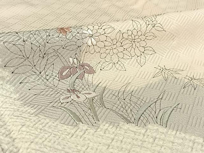 平和屋着物▽訪問着 単衣 絞り 刺繍 草花文 正絹 逸品 AABG3757jh