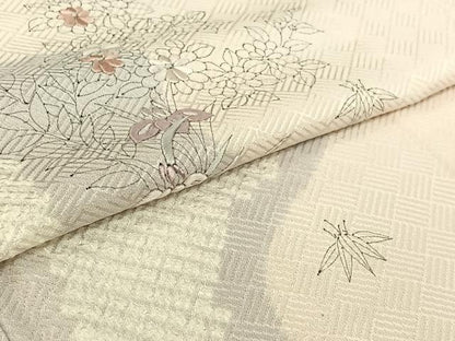 平和屋着物▽訪問着 単衣 絞り 刺繍 草花文 正絹 逸品 AABG3757jh