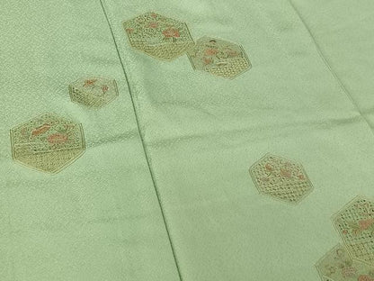 平和屋着物▽訪問着 単衣 中国三大刺繍 汕頭刺繍 スワトウ刺繍 総刺繍 亀甲花文 正絹 逸品 AABG3759jh
