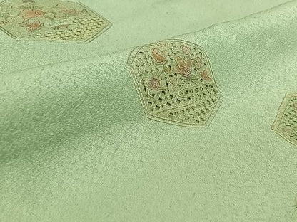 平和屋着物▽訪問着 単衣 中国三大刺繍 汕頭刺繍 スワトウ刺繍 総刺繍 亀甲花文 正絹 逸品 AABG3759jh