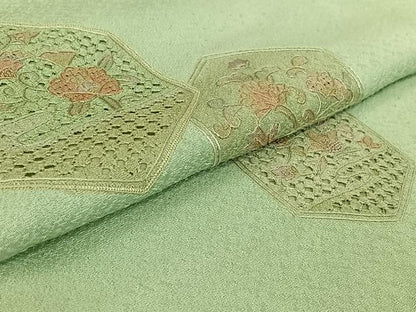 平和屋着物▽訪問着 単衣 中国三大刺繍 汕頭刺繍 スワトウ刺繍 総刺繍 亀甲花文 正絹 逸品 AABG3759jh