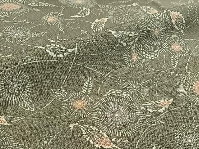 平和屋着物▽上質な小紋 単衣 型染め 草花文 鬼しぼ縮緬 正絹 逸品 未使用 AABG3760jh
