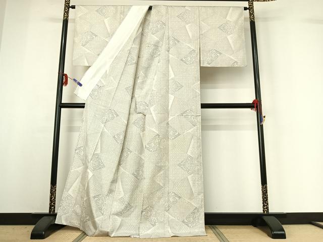 平和屋着物▽本場大島紬　白大島　単衣　9マルキ　切嵌花文　証紙付き　正絹　逸品　AABG3763jh
