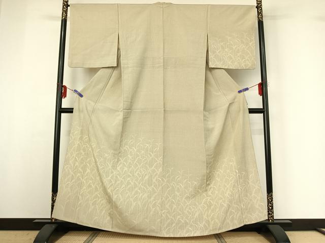 平和屋着物▽本塩沢 訪問着 単衣 110亀甲 草葉文 正絹 逸品 AABG3764jh