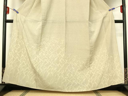 平和屋着物▽本塩沢 訪問着 単衣 110亀甲 草葉文 正絹 逸品 AABG3764jh