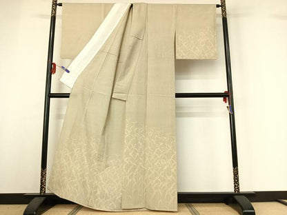 平和屋着物▽本塩沢 訪問着 単衣 110亀甲 草葉文 正絹 逸品 AABG3764jh