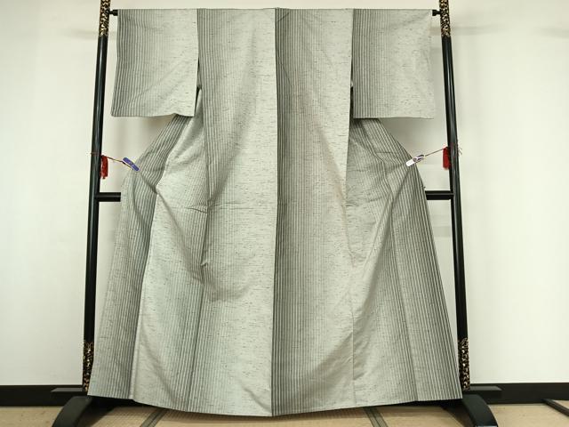 平和屋着物▽ぜんまい紬 単衣 縞 正絹 逸品 AABG3765jh