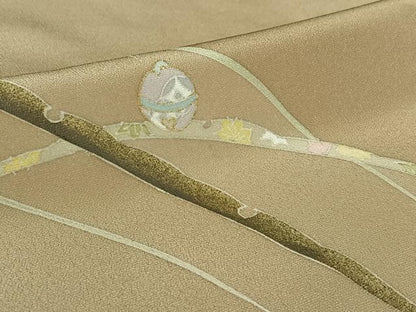 平和屋着物▽洗える最高級着物　＜英＞はなぶさ謹製　訪問着　単衣　雪芝文　鈴　金彩　洗える着物　AABG3766jh