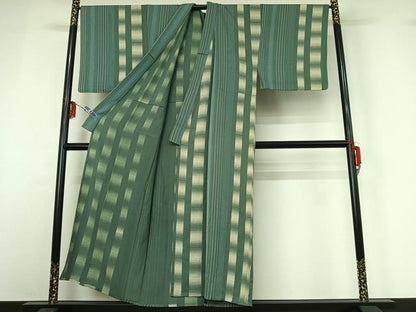 平和屋着物▽男性 小紋 単衣 縞 正絹 逸品 AABG3767jh