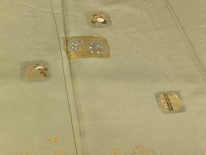 平和屋着物▽訪問着 単衣 刺繍 草花文 金糸 金彩 正絹 逸品 AABG3769jh