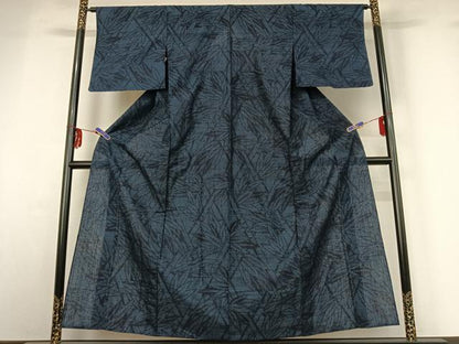 平和屋着物▽本場結城紬 重要無形文化財 単衣 80亀甲 笹竹文 正絹 逸品 AABG3770jh