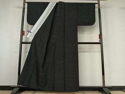 平和屋着物▽上質な紬 単衣 十字絣 黒地 正絹 逸品 AABG3771jh