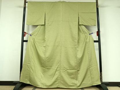 平和屋着物▽上質な色無地 単衣 花唐草地紋 若菜色 正絹 逸品 AABG3776jh