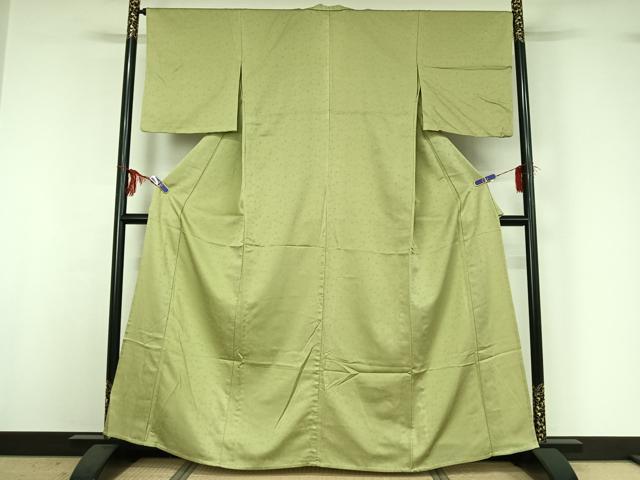 平和屋着物▽上質な色無地 単衣 花唐草地紋 若菜色 正絹 逸品 AABG3776jh