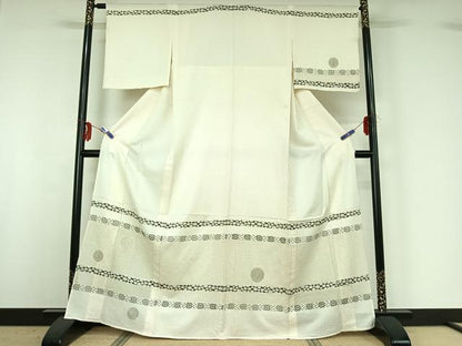 平和屋着物▽訪問着 単衣 中国三大刺繍 汕頭刺繍 スワトウ刺繍 相良刺繍 横段花丸文 金糸 正絹 逸品 AABG3777jh