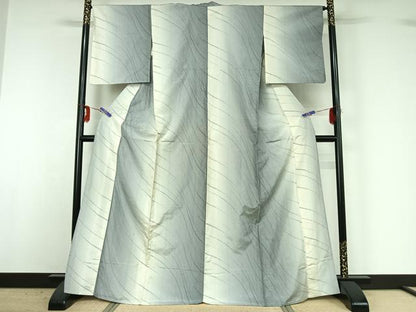 平和屋着物▽上質な紬 単衣 変わり斜縞 正絹 逸品 AABG3779jh
