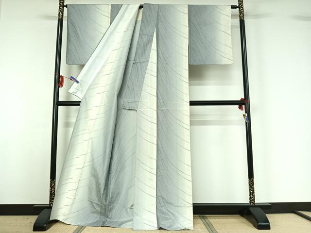 平和屋着物▽上質な紬 単衣 変わり斜縞 正絹 逸品 AABG3779jh