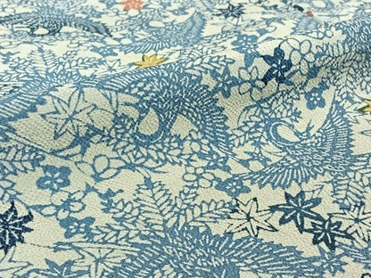 平和屋着物▽上質な小紋 単衣 藍 型染め 花鳥文 鬼しぼ縮緬 正絹 逸品 AABG3780jh