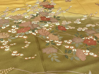平和屋着物▽訪問着 単衣 駒刺繍 花蝶文 暈し染め 金彩 正絹 逸品 AABG3782jh