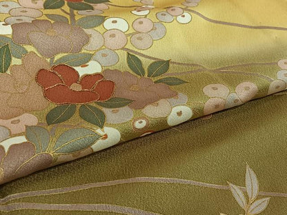 平和屋着物▽訪問着 単衣 駒刺繍 花蝶文 暈し染め 金彩 正絹 逸品 AABG3782jh