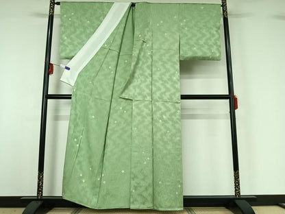 平和屋着物▽上質な小紋 単衣 草花文 正絹 逸品 AABG3784jh