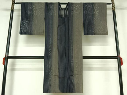 平和屋着物▽道行コート スリーシーズン 春夏秋 塵除け 縞 正絹 逸品 AABG3785jh