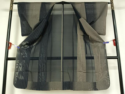 平和屋着物▽道行コート スリーシーズン 春夏秋 塵除け 縞 正絹 逸品 AABG3785jh