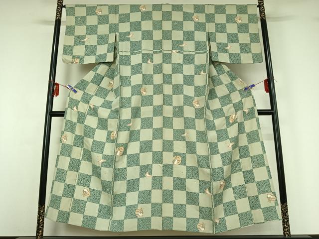 平和屋着物▽上質な小紋 単衣 市松舞花文 兎 正絹 逸品 AABG3786jh