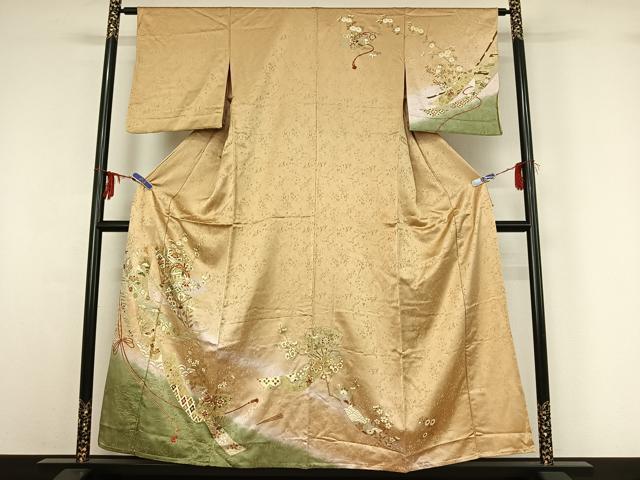 平和屋着物▽訪問着 単衣 扇面花鳥文 暈し染め 金彩 正絹 逸品 AABG3791jh
