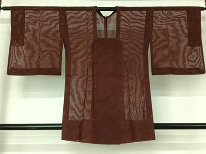 平和屋着物▽道行コート スリーシーズン 春夏秋 塵除け 幾何学地紋 葡萄茶色 正絹 逸品 AABG3793jh