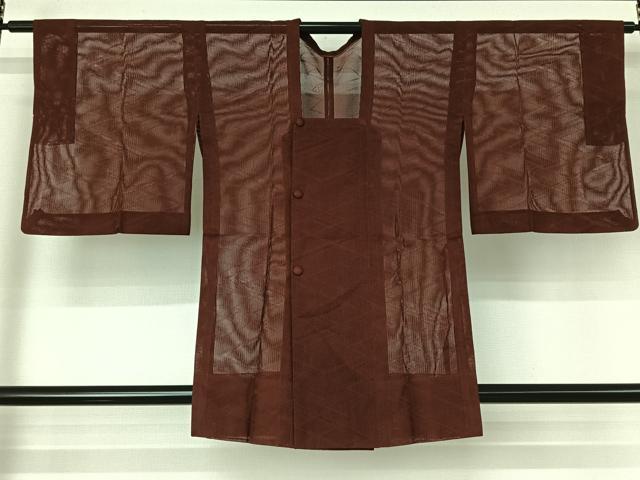 平和屋着物▽道行コート スリーシーズン 春夏秋 塵除け 幾何学地紋 葡萄茶色 正絹 逸品 AABG3793jh