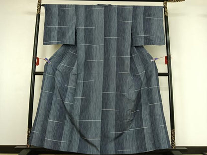 平和屋着物▽お召 単衣 横段文 正絹 逸品 AABG3799jh