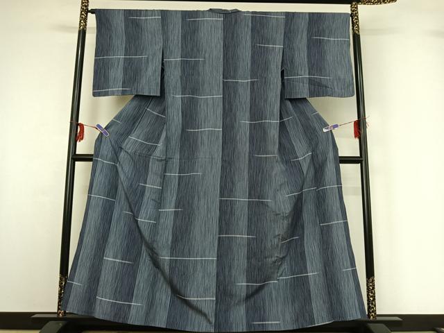 平和屋着物▽お召 単衣 横段文 正絹 逸品 AABG3799jh