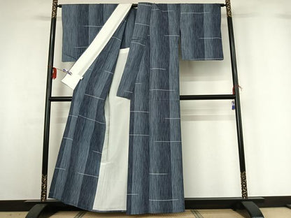 平和屋着物▽お召 単衣 横段文 正絹 逸品 AABG3799jh