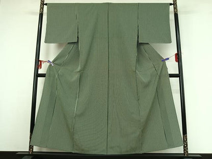 平和屋着物▽上質な小紋 単衣 縞 正絹 逸品 AABG3801jh